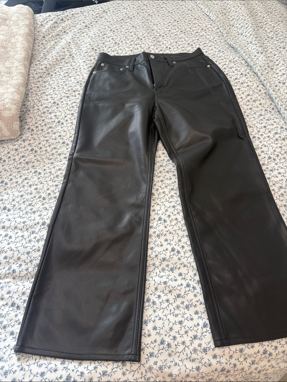 J. Crew Black Faux Leather Wide-Leg Jeans